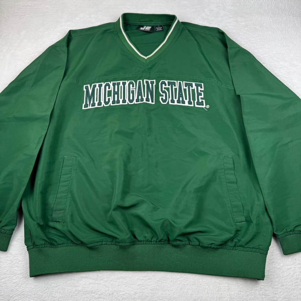 Vintage Michigan State Spartans Windshirt Mens XL Green V-Neck Pullover Jacket